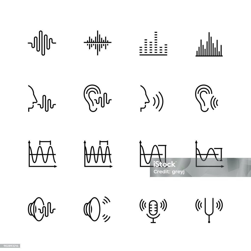 Akustik und sound Vektor Icon set in dünne Linienstil - Lizenzfrei Icon Vektorgrafik