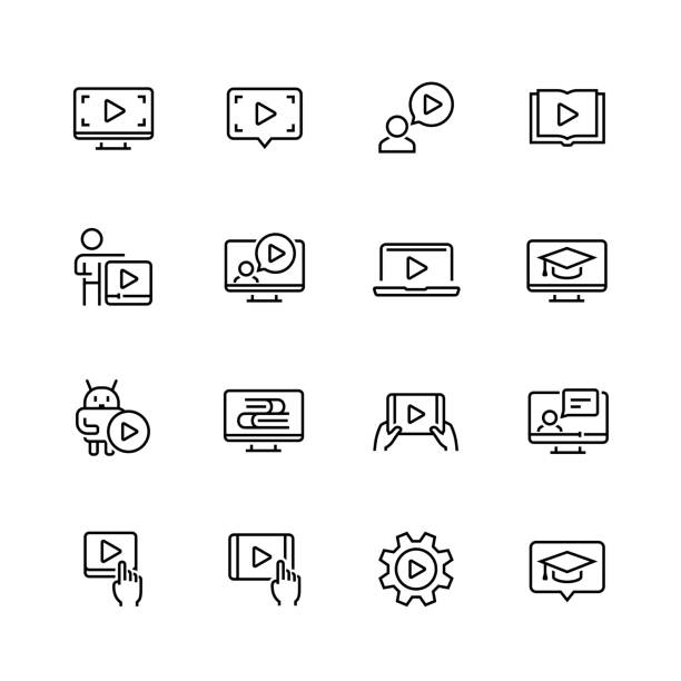 Tutorial related vector icon set in thin line style Tutorial related vector icon set in thin line style web conference icon stock illustrations