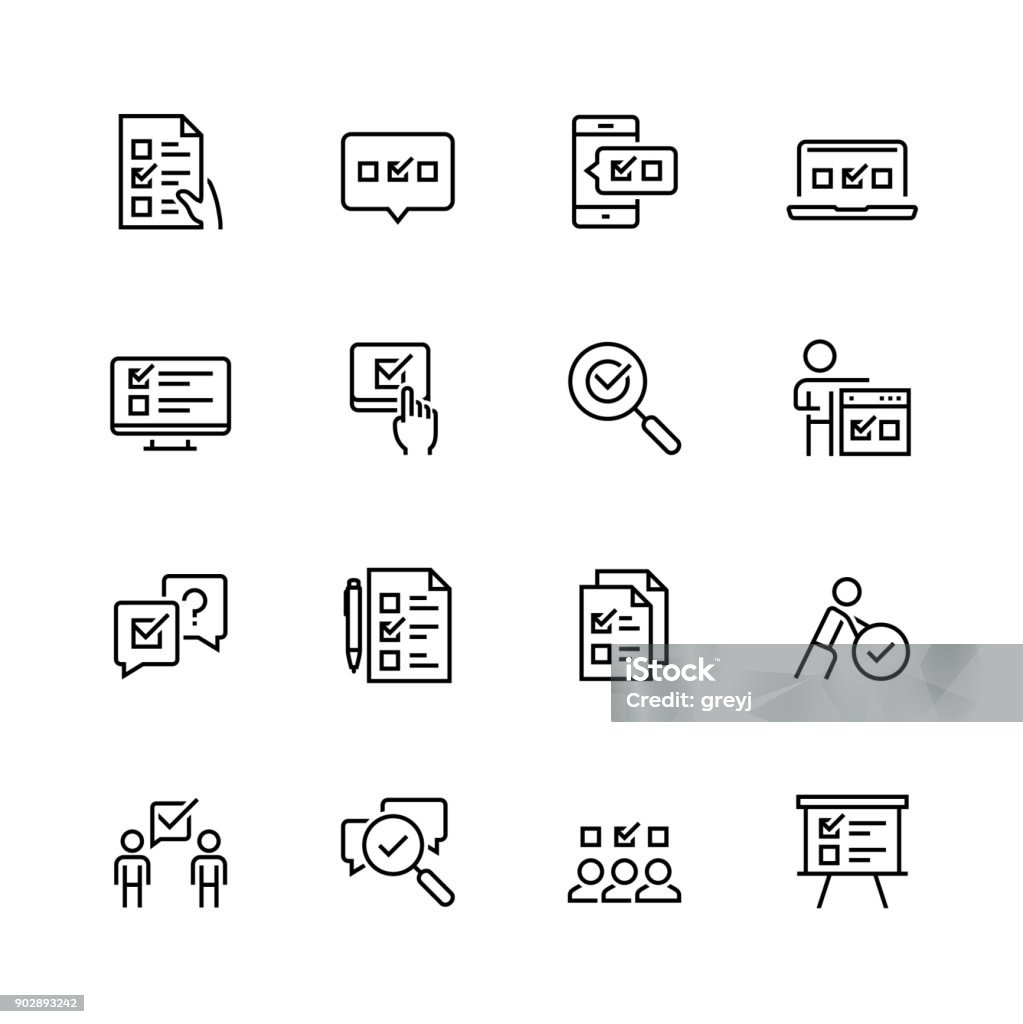 Survey or test icon set in thin line style Icon Symbol stock vector