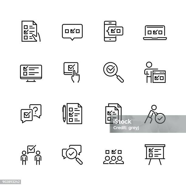 Survey Or Test Icon Set In Thin Line Style Stock Illustration - Download Image Now - Icon Symbol, Questionnaire, Line Icon