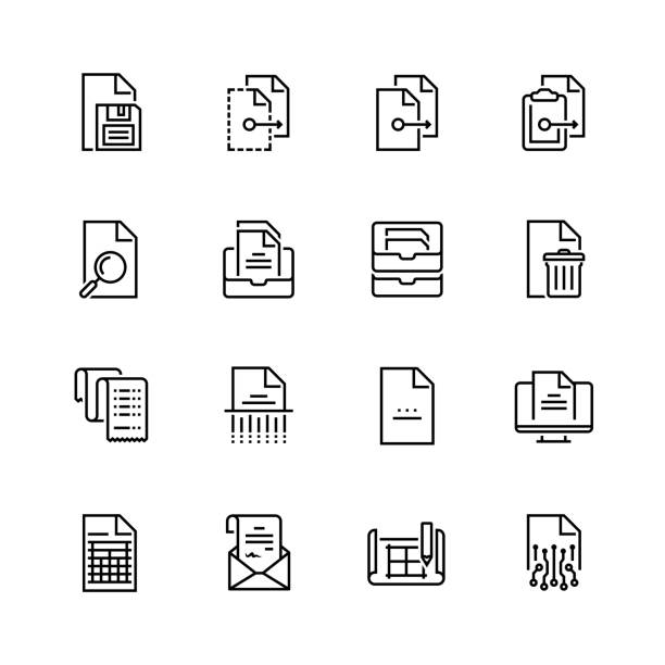 illustrations, cliparts, dessins animés et icônes de documents numériques et papiers vector jeu d’icônes dans le style de ligne fine - letter resume document writing