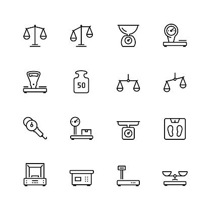 Scales and weighing vector icon set in thin line style