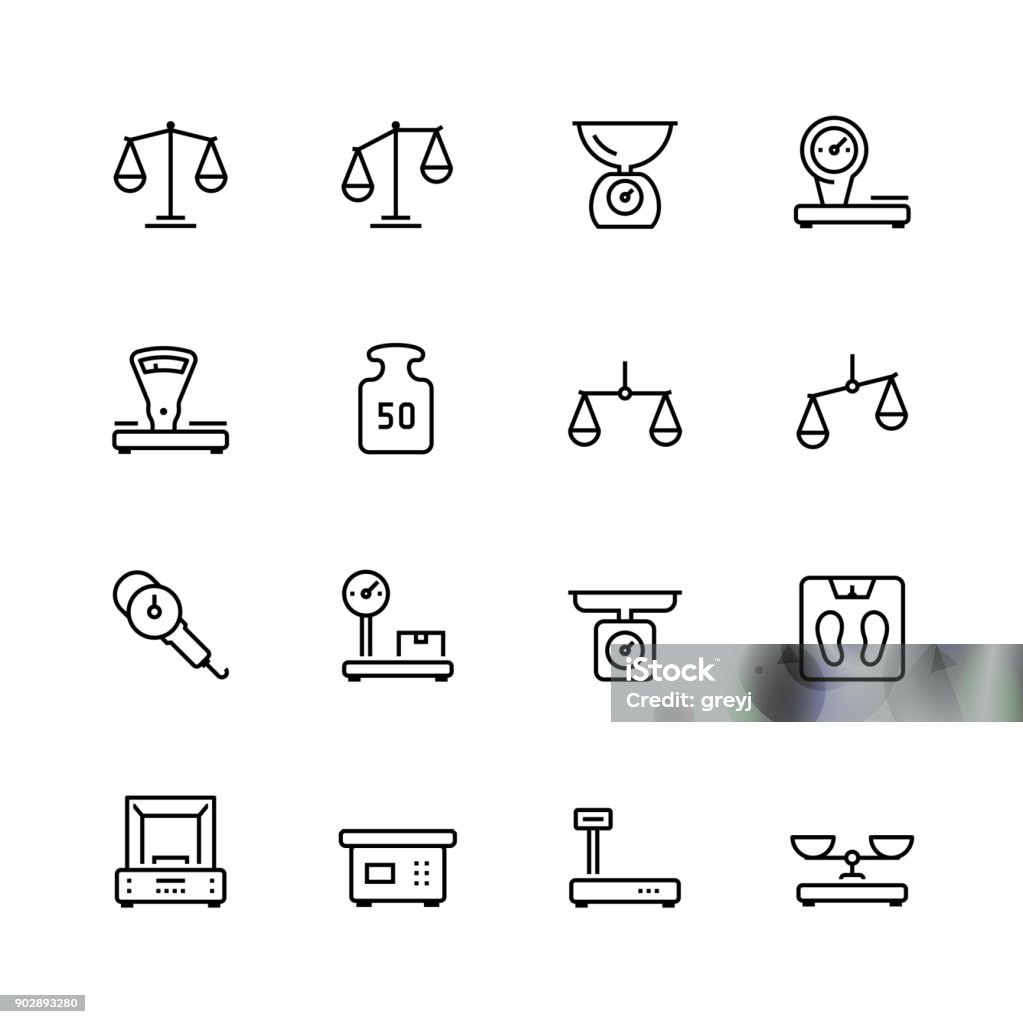 Scales and weighing vector icon set in thin line style Icon Symbol stock vector