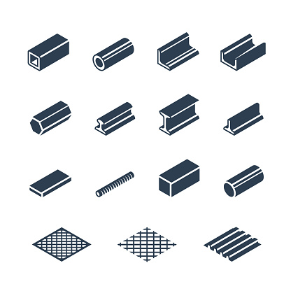 Metallurgy products vector icon set