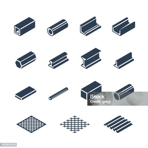 Metallurgy Products Vector Icon Set Stock Illustration - Download Image Now - Icon Symbol, Steel, Rebar
