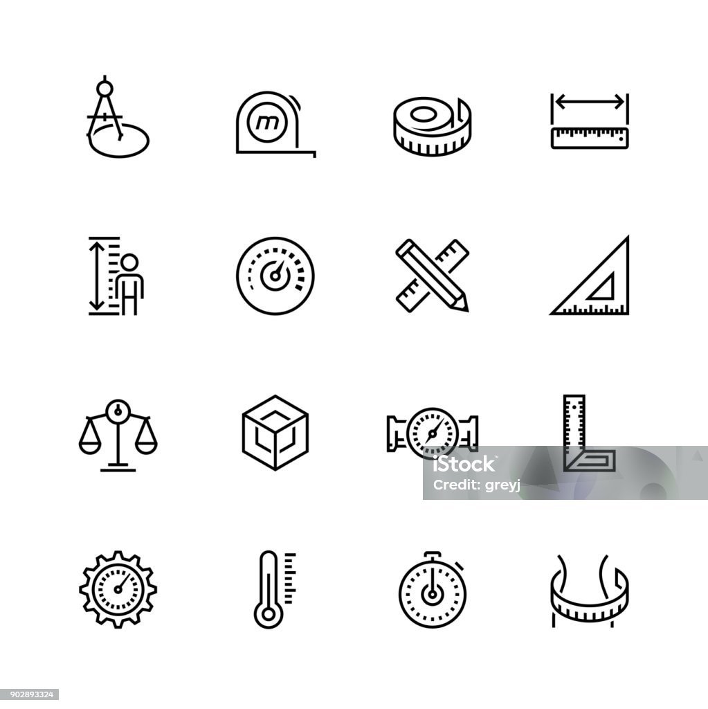 Measuring tools and measures vector icon set in thin line style Icon Symbol stock vector