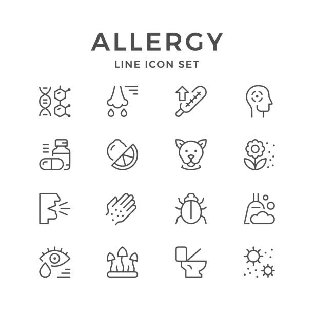 illustrations, cliparts, dessins animés et icônes de icônes de ligne réglée de l’allergie - pollen