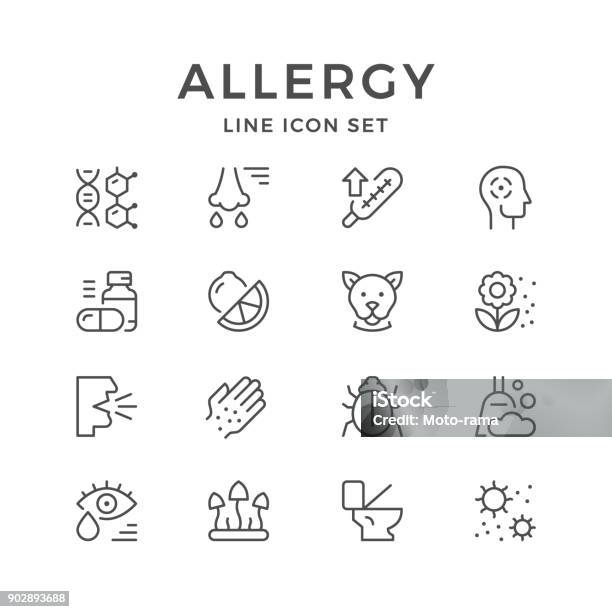 Impostare Le Icone Delle Linee Di Allergia - Immagini vettoriali stock e altre immagini di Icona - Icona, Allergia, Polline