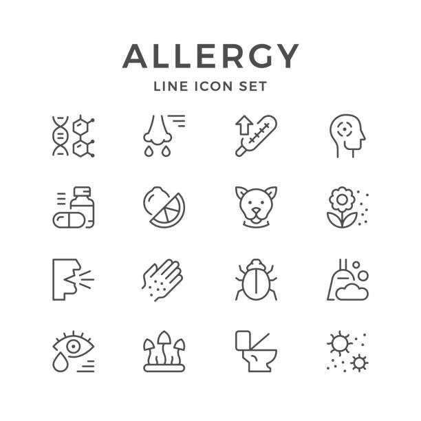 Set line icons of allergy Set line icons of allergy isolated on white. Vector illustration pollen stock illustrations