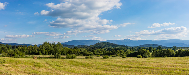 rural landscape with the Rudawy Janowickie mountains