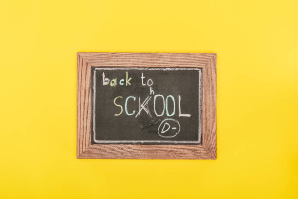 istock Top view of Back to school inscription with mistake on chalk board 902895426