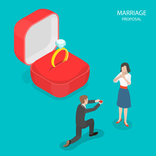 ilustrações de stock, clip art, desenhos animados e ícones de marriage proposal flat isometric vector. - engagement wedding wedding ceremony ring