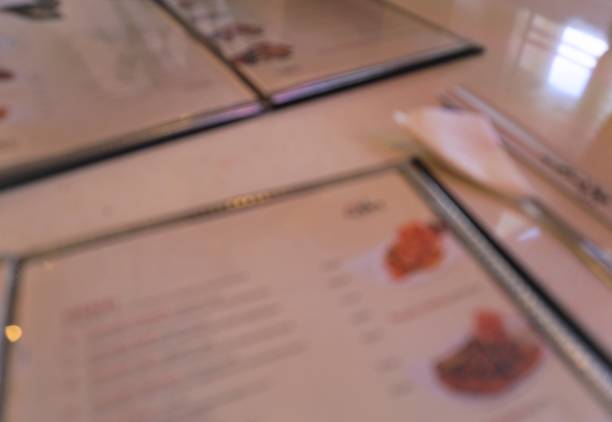 istock Blur menu list on white table with spoon and chopstick on side.Blur japanese menu background with price and information 902905104