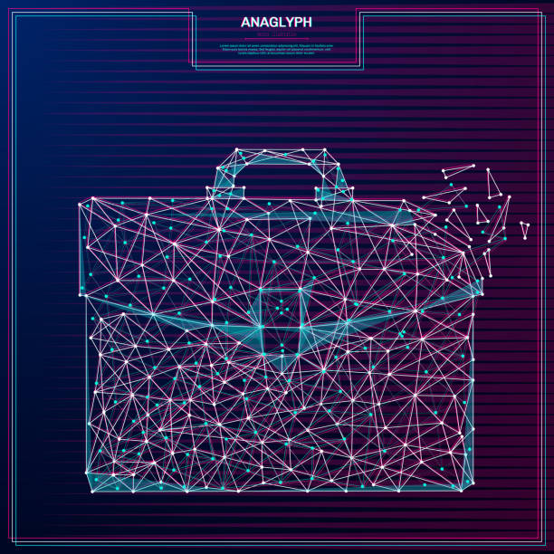 portfolio low poly anaglyph Vector distorted glitch concept. Tv distortion 3D effect stereoscopic, anaglyph portfolio. triangle building stock illustrations