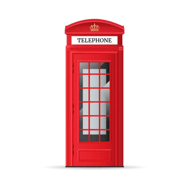 Vector illustration of Realistic Detailed 3d Red London Phone Booth. Vector