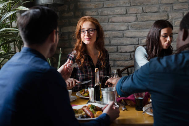 istock Attractive man and cute woman having meal 902914210