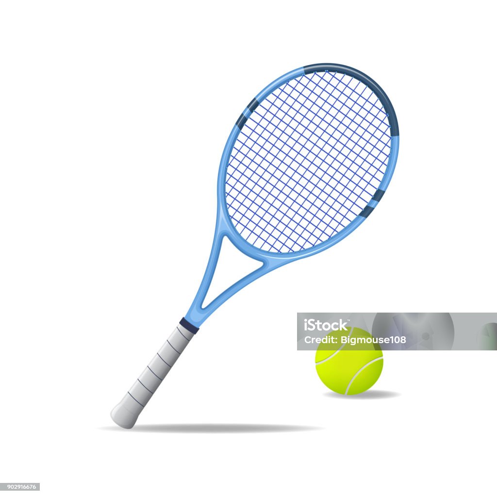 Realistic Detailed 3d Tennis Racket and Ball. Vector Realistic Detailed 3d Tennis Racket and Ball Equipment for Competition Play Game Concept. Vector illustration of Activity Leisure Tennis Racket stock vector