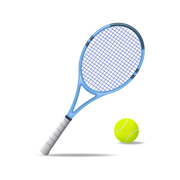 Realistic Detailed 3d Tennis Racket and Ball. Vector Realistic Detailed 3d Tennis Racket and Ball Equipment for Competition Play Game Concept. Vector illustration of Activity Leisure tennis racquet stock illustrations