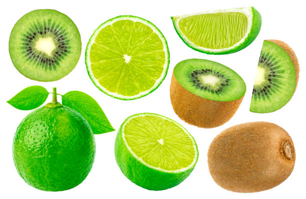 istock Lemon and kiwi fruit isolated on white background. Collection 902916756