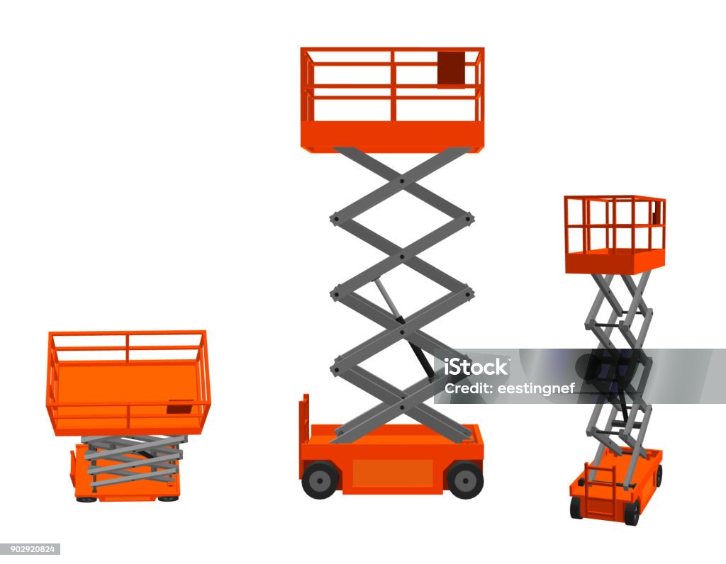Scissors lift platform. Isolated on white background. 3d Vector illustration. Different viewes. Scissors lift platform. Isolated on white background. 3d Vector illustration. Elevator stock vector