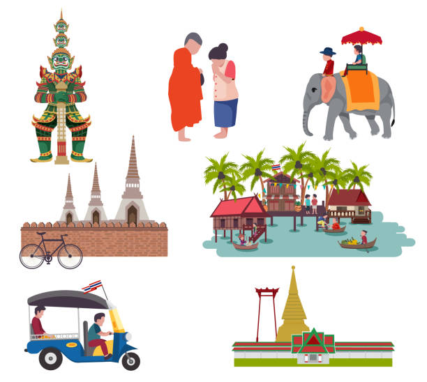 ilustrações de stock, clip art, desenhos animados e ícones de thailand travel - thailand thai culture travel buddha