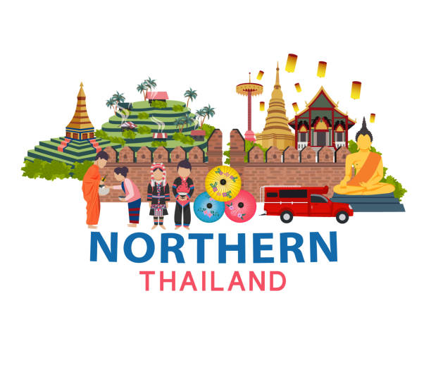 Thailand travel Thailand travel with Northern culture concept, all in flat style design illustration chiang mai city stock illustrations