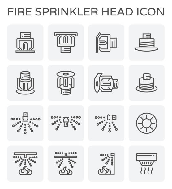 fire sprinkler icon Fire sprinkler system and device icon set. Domination stock illustrations