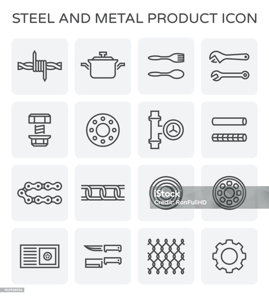 steel metal icon Steel and metal product icon set. Icon Symbol stock vector