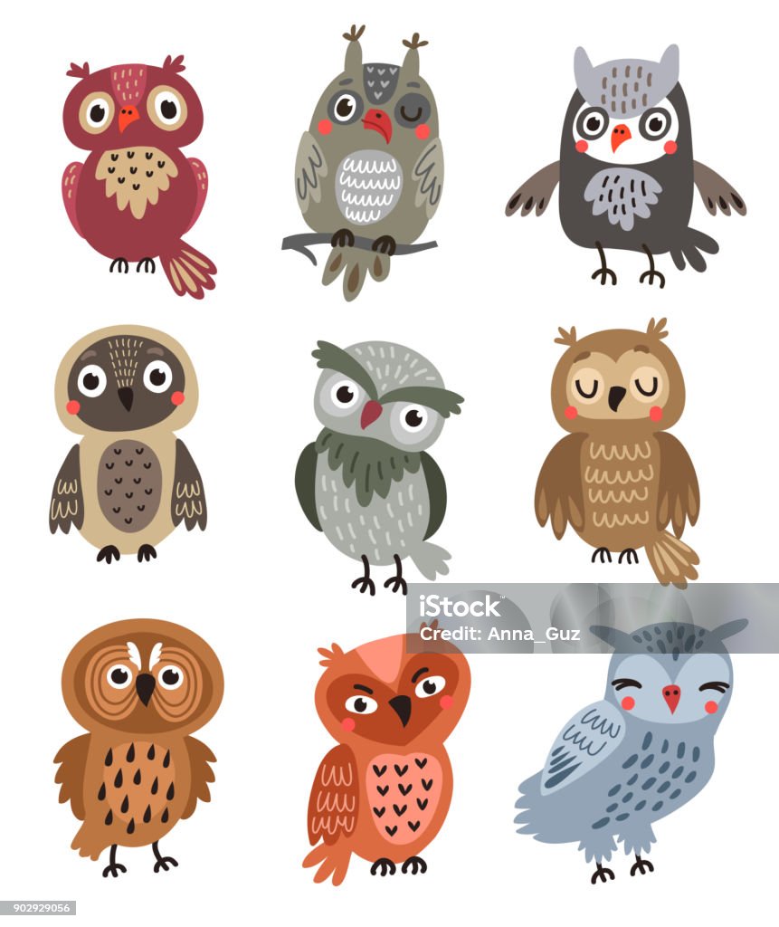 Cute vector owls set Owl stock vector