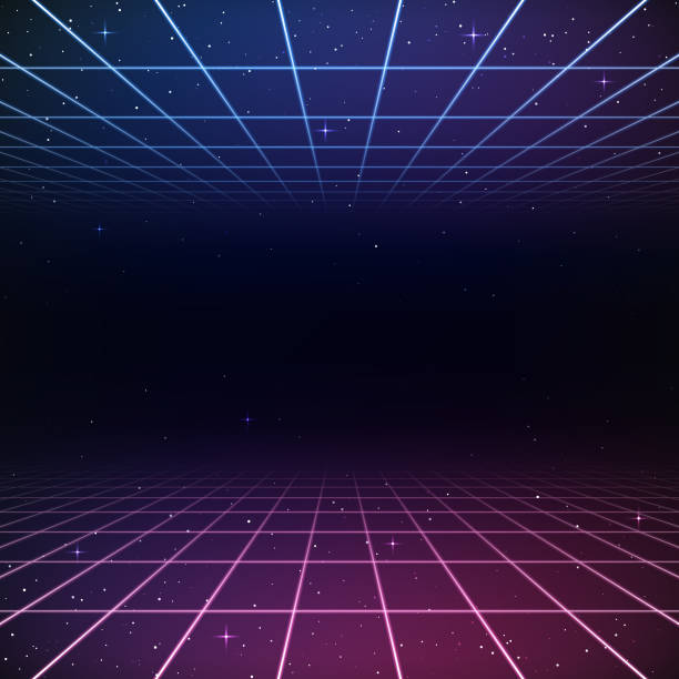Retro 80s Background A retro 1980s style background, featuring glowing grid lines set against the stars and night sky. This is an ideal design element for your 80s themed party, poster or design project. All elements of this vector illustration are grouped onto clearly labelled layers within the EPS10 file making it easy for you to edit and customize to suit your needs. 1980s style stock illustrations