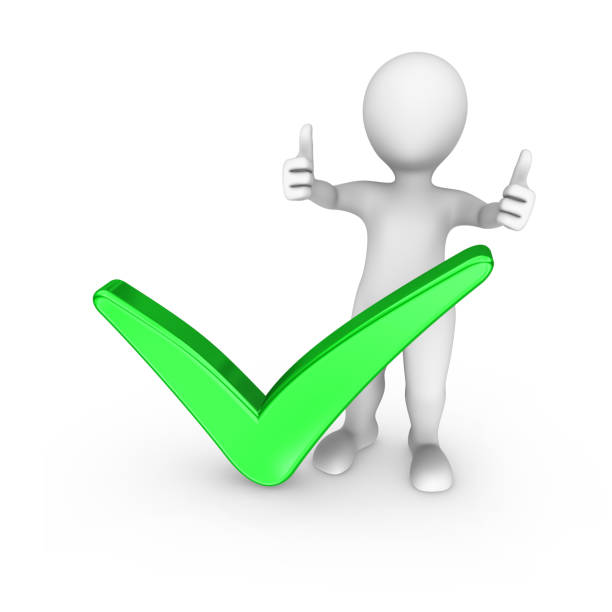 istock 3d white man with big green check mark shows double thumbs up gesture. 902937164