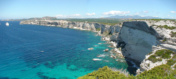 Panoramic view of the cliffs of Bonifacio in Corsica on the mediterranean sea