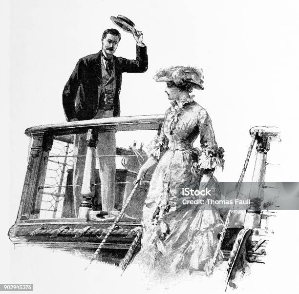 Man Waves Of A Woman From A Boat In A Strange Elopement Stock Illustration - Download Image Now