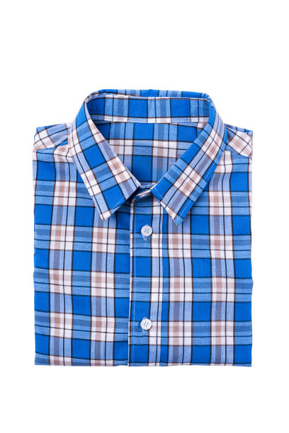istock Blue tartan shirt folded on white background. 902946234