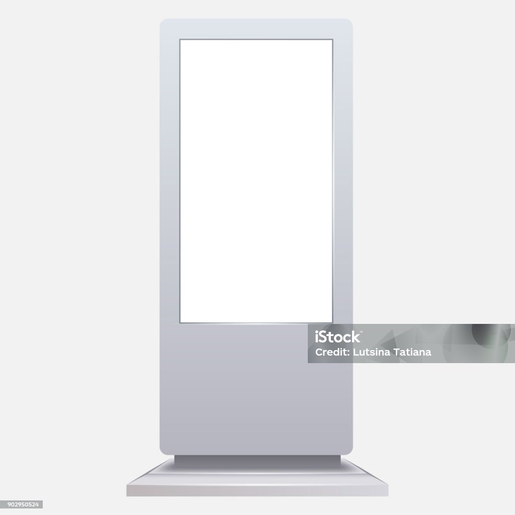 Advertising digital signage mockup isolated on white background. Advertising digital signage mockup isolated on white background. Multimedia stand template. Outdoor Advertising POS POI Stand Banner Or Lightbox. Stand digital signage with blank screen. Kiosk stock vector