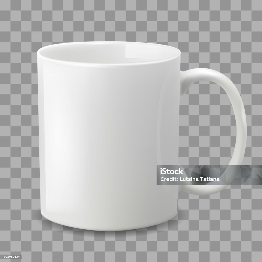 Foto realista blanco taza aislada sobre el fondo transparente. - arte vectorial de Taza sin platillo libre de derechos