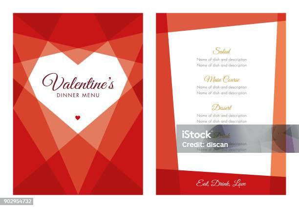 Valentines Day Menu With Geometric Heart Stock Illustration - Download Image Now - Valentine's Day - Holiday, Valentine Card, Heart Shape
