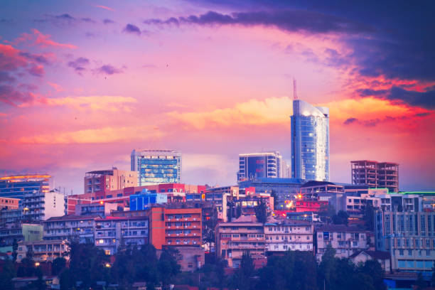 Kigali cityscape Modern Kigali, capital of Rwanda by twilight rwanda stock pictures, royalty-free photos & images