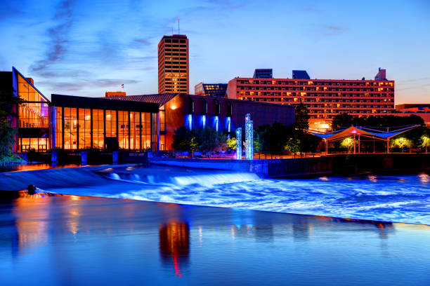 Downtown South Bend indiana Skyline South Bend is a city in and the county seat of St. Joseph County, Indiana, United States, on the St. Joseph River south bend stock pictures, royalty-free photos & images