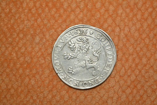 medieval silver coin, lion dollar 1636