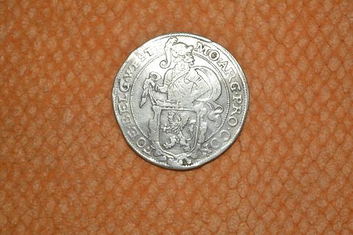 medieval silver coin, lion dollar 1636