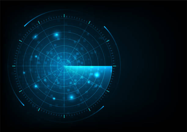 Radar Digital blue realistic vector radar with targets on monitor in searching. Air search . Military search system . Navigation interface wallpaper . Navy sonar. flight radar screen stock illustrations