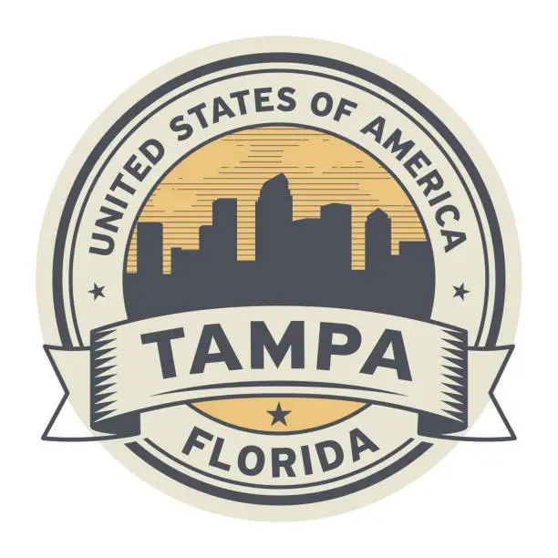 Vector illustration of Stamp or label with name of Tampa, Florida