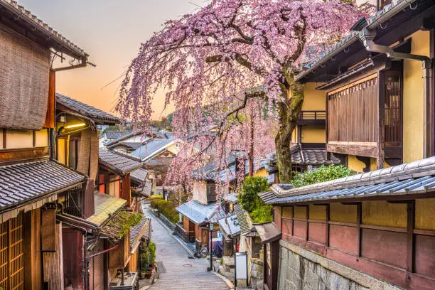 Kyoto, Japan springtime at the historic Higashiyama distirct.