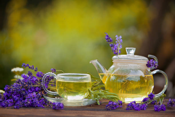 delicious green tea in beautiful glass bowl on table