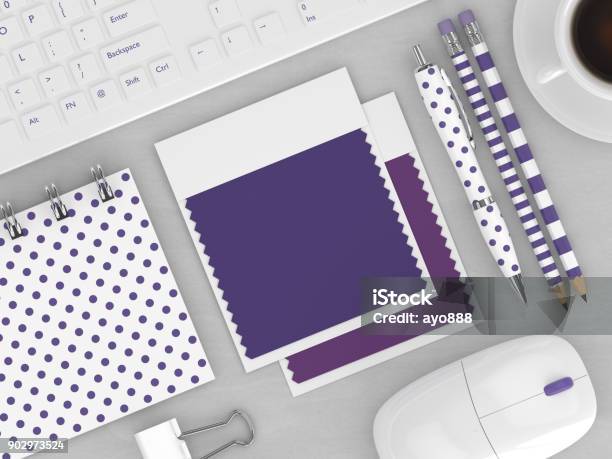 3d Render Of Stationery And Textile Color Swatches Stock Photo - Download Image Now - 2018, Business, Color Swatch