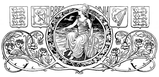 ilustraciones, imágenes clip art, dibujos animados e iconos de stock de diseño de britannia adornado con banderas de inglaterra - insignia british flag coat of arms uk