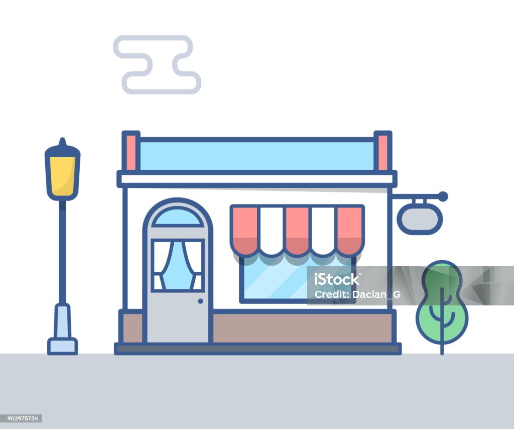 Store Building Vector Line Illustration Stock Illustration - Download ...