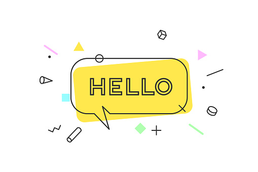 Hello. Banner, speech bubble, poster and sticker concept, geometric style with text Hello. Icon message Hello cloud talk for banner, poster, web. White background. Vector Illustration