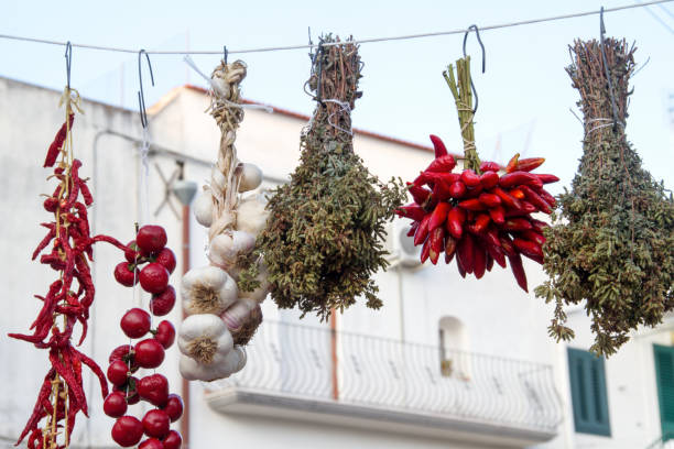 hot pepper, garlic, cherry tomatoes, oregano in apulia, italy